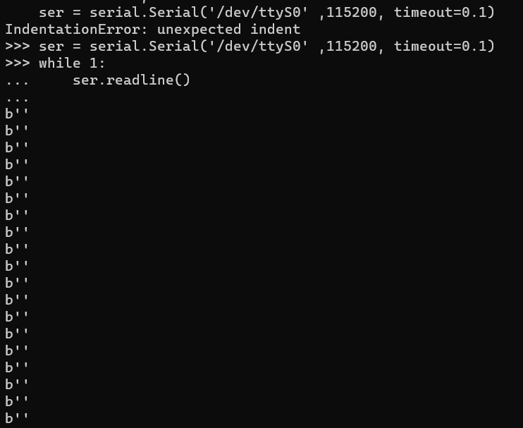 the output of the serial in the linux terminal in windows 