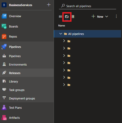 Az DevOps UI 'View all release pipelines'