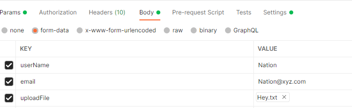 PostMan request Body 