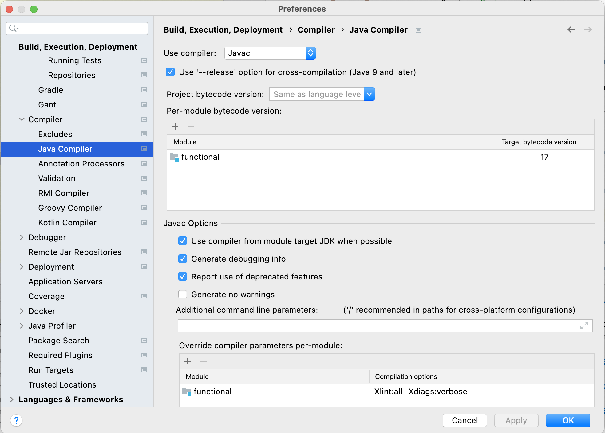 compiler settings