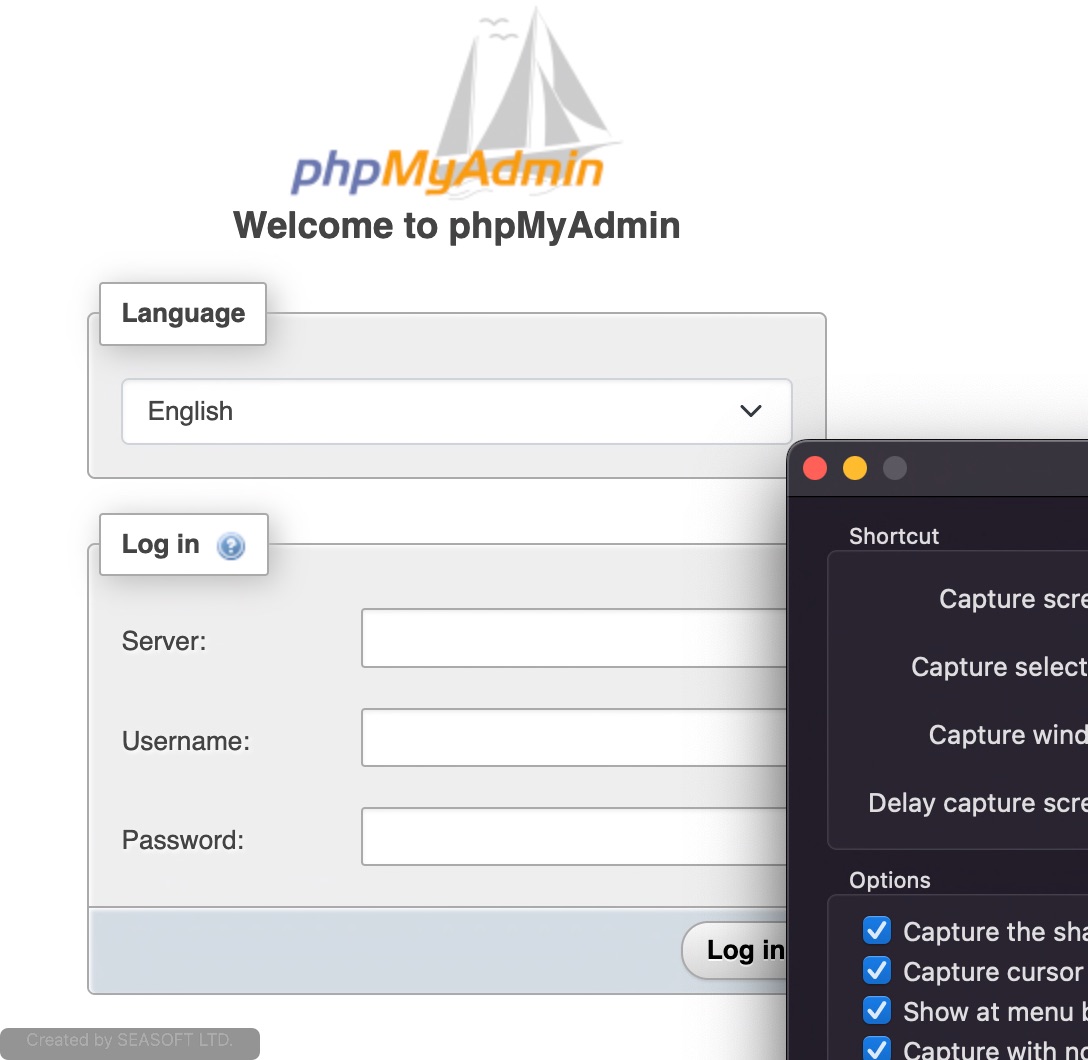 login screen for the phpmyadmin instance