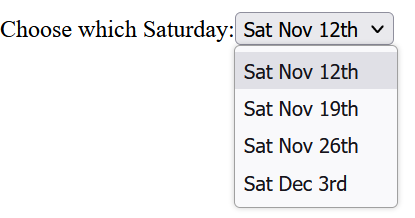 Saturday dropdown