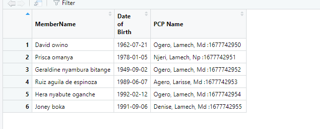 Screenshot of made up data points