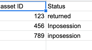 Current vlookup results