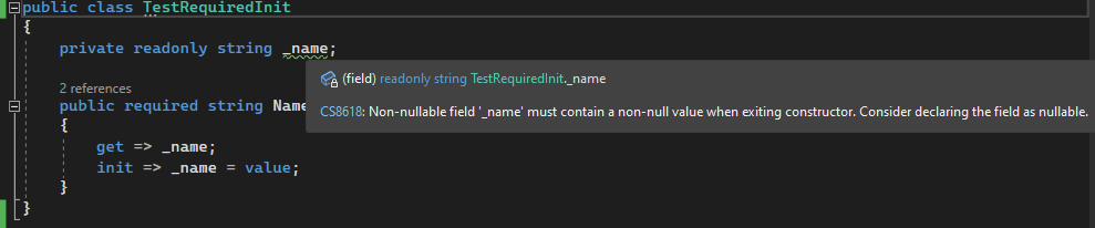 nullable warning on field