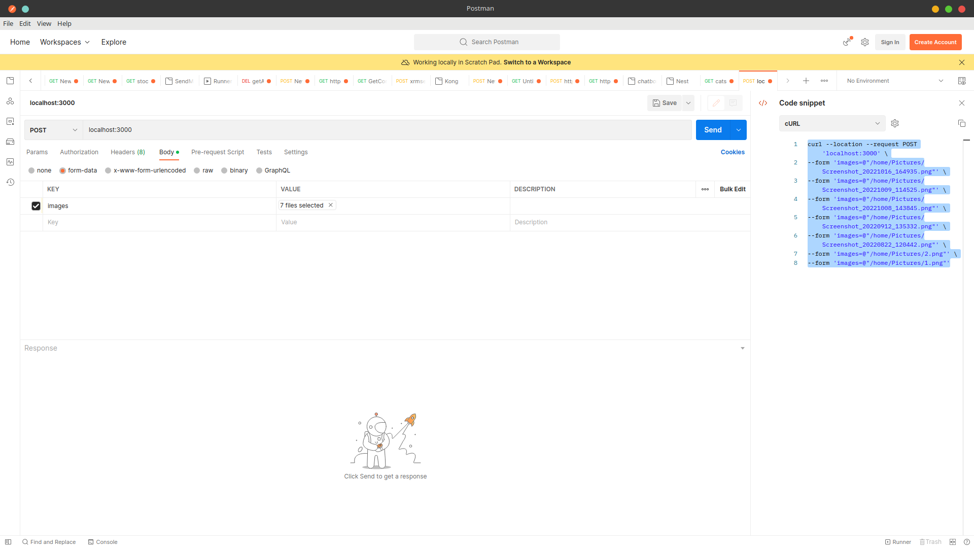 request from postman and convert to curl