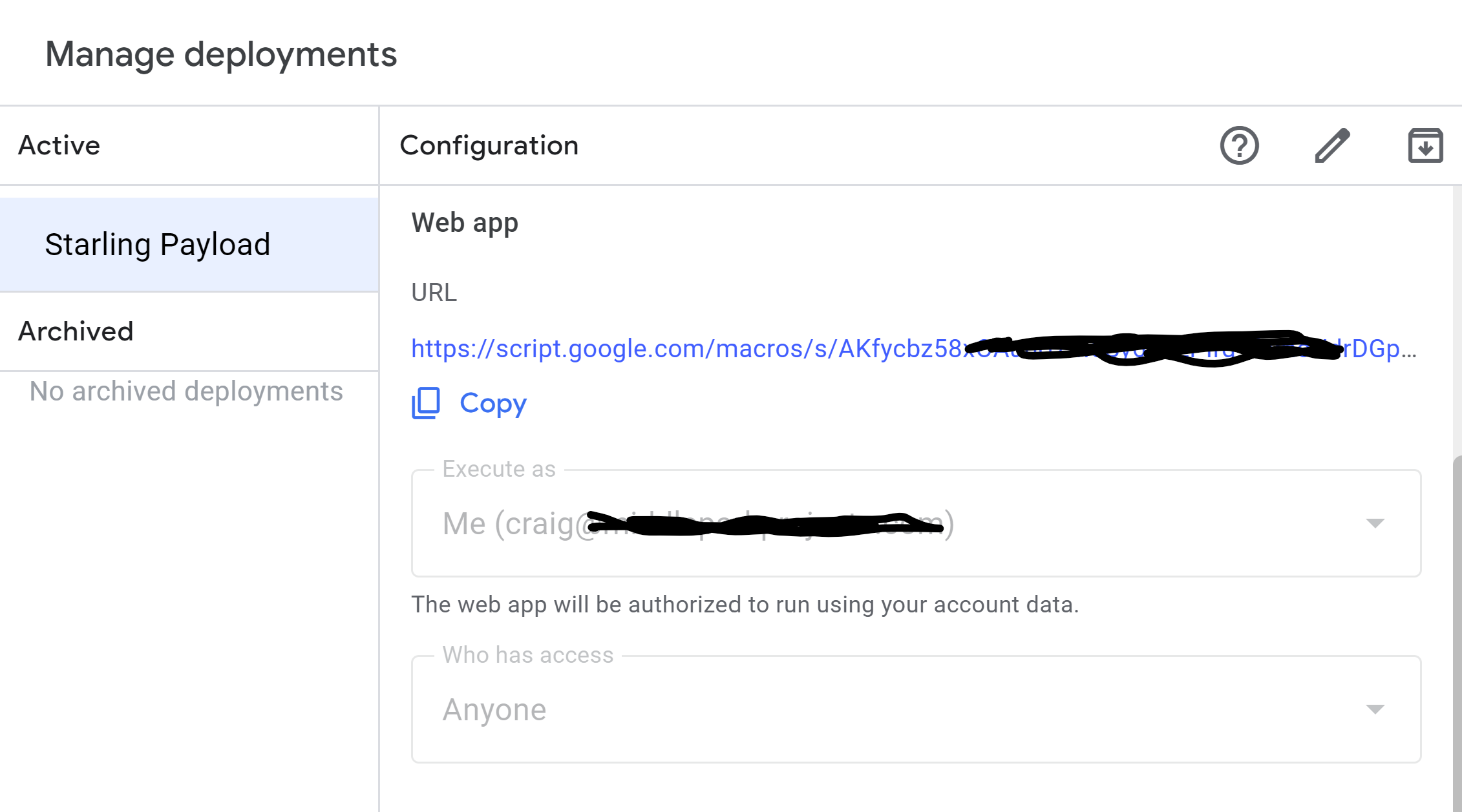 Google deployment settings