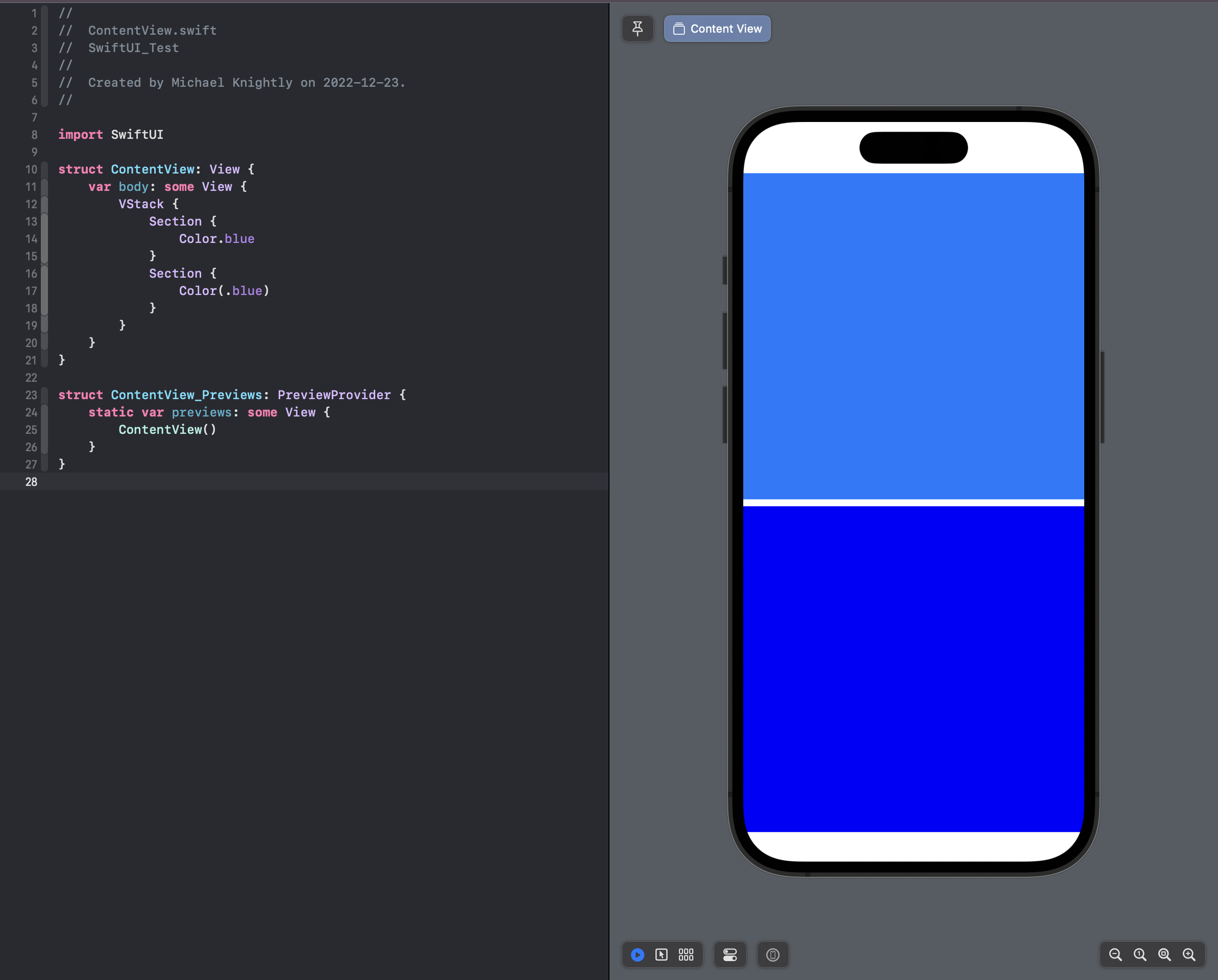 Screenshot of xcode showing the color difference