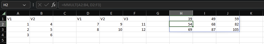 excel with multi-cell MMULT