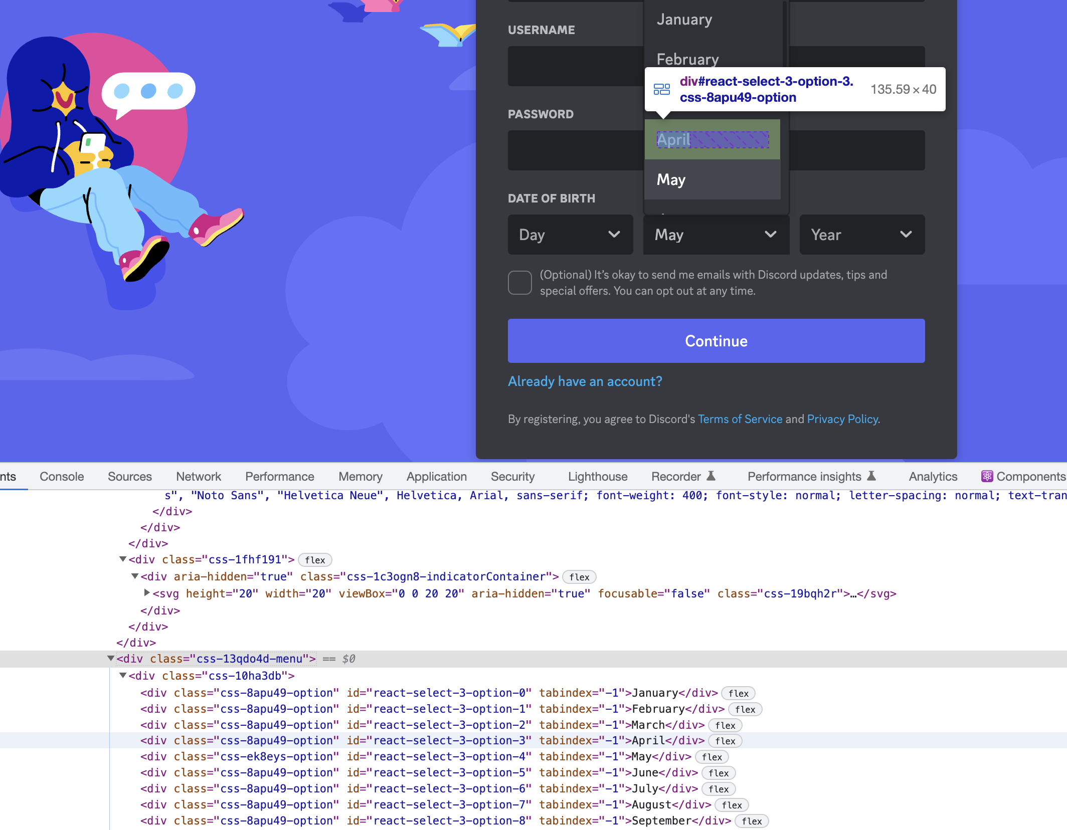 discord elements in dev tools