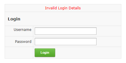 Invalid login details error