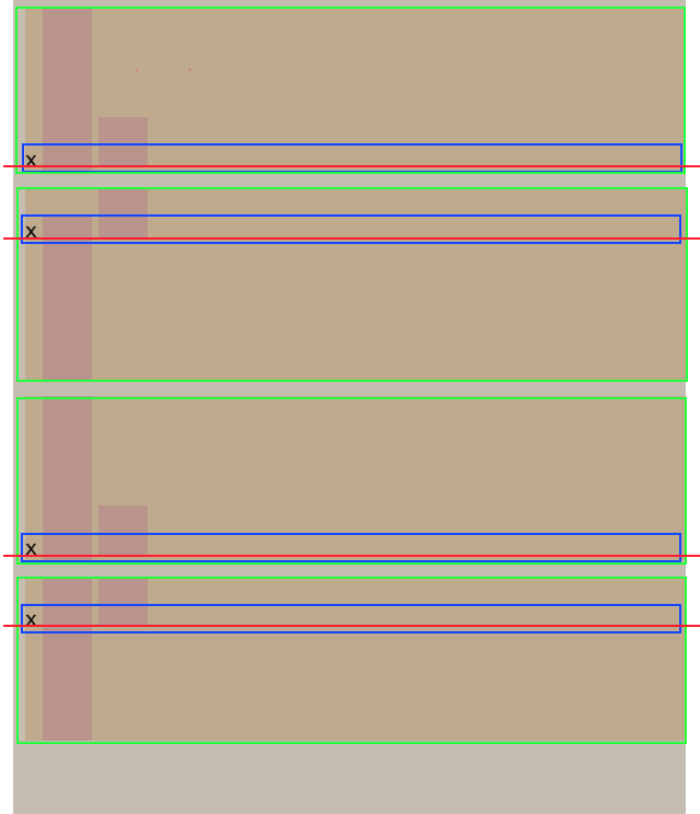 The four variations of the aligned boxes each with the line box, root inline content box and baseline depicted