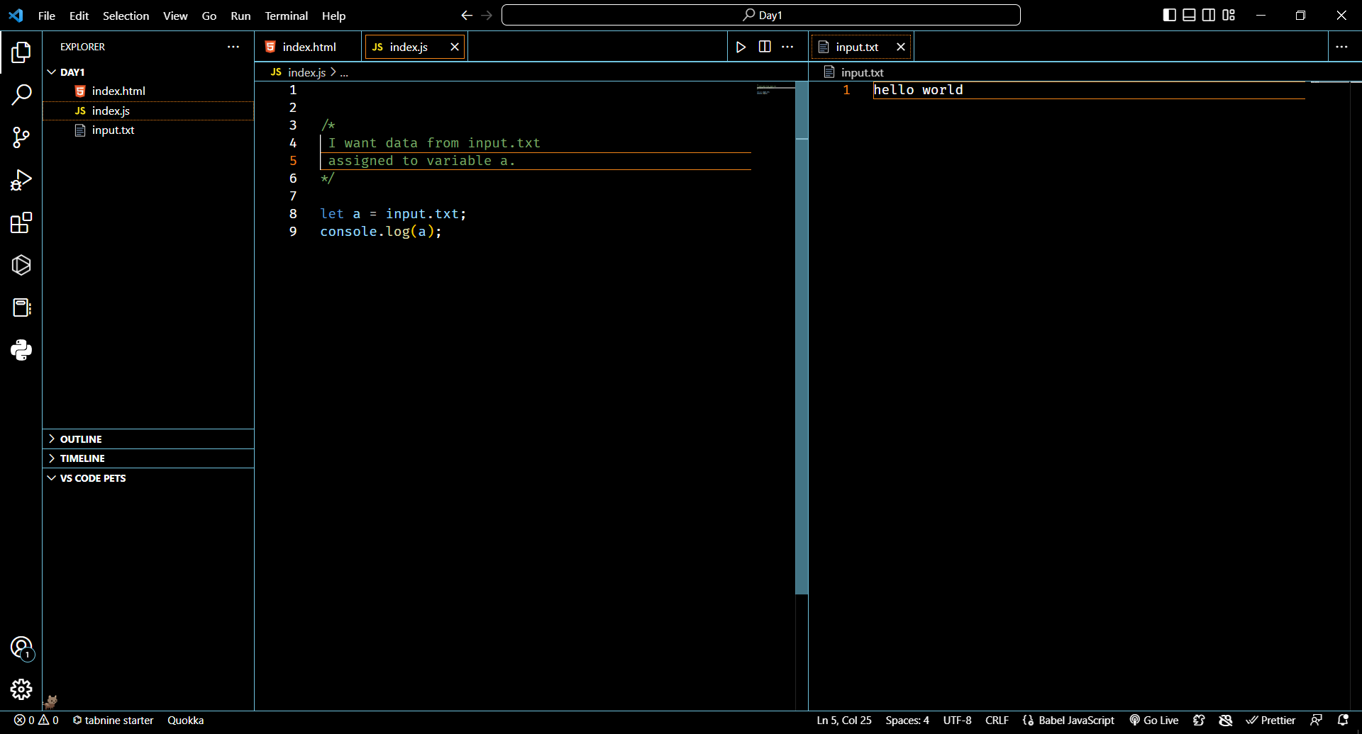 screenshot of two files open in editor