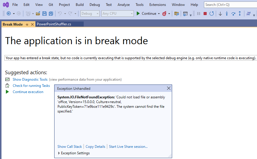 Visual Studio error message