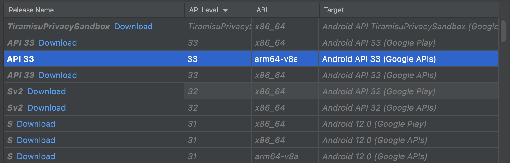 AVD Manager listing generic system images