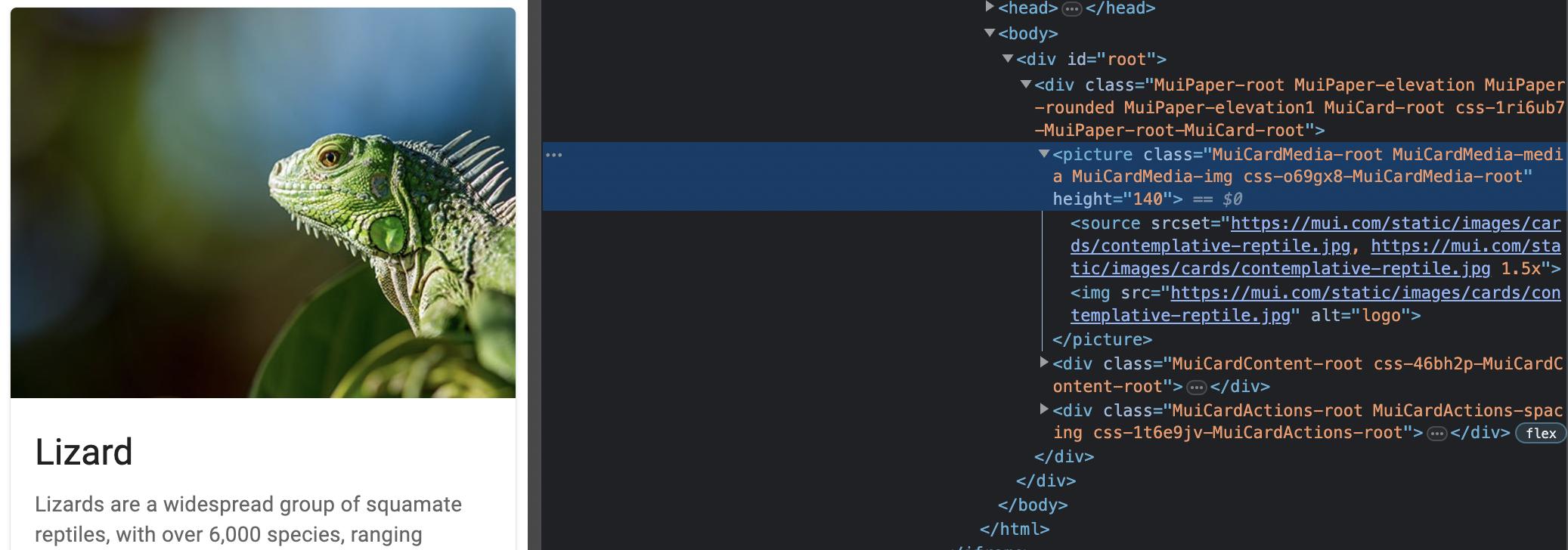 example showing devtools inspector