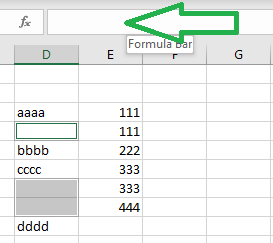 Blanks are selected, green arrow shows formula bar