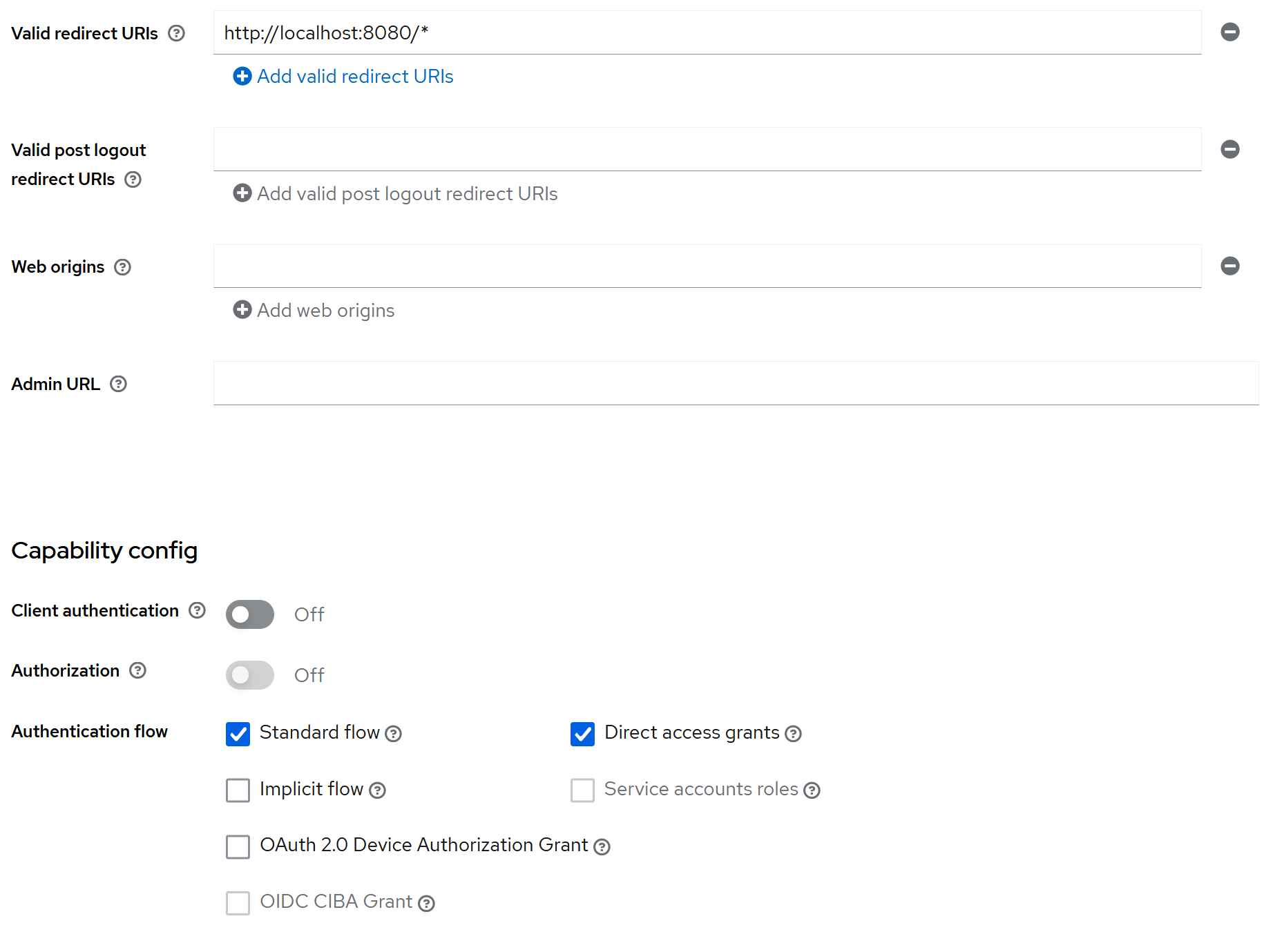 Keycloak client config