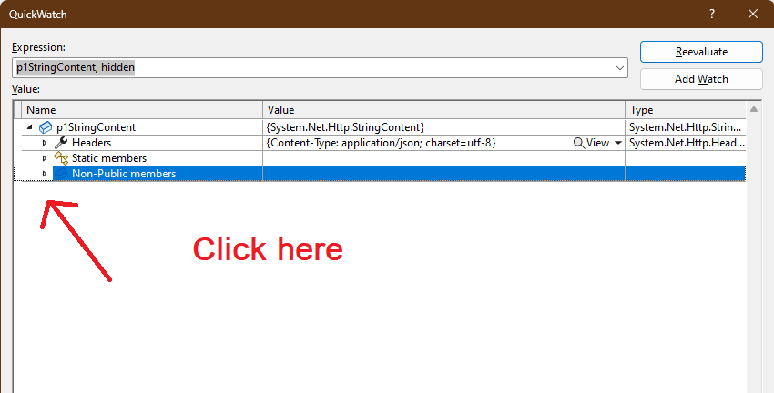 click on the little arrow in front of "non-public members" in the debugger view