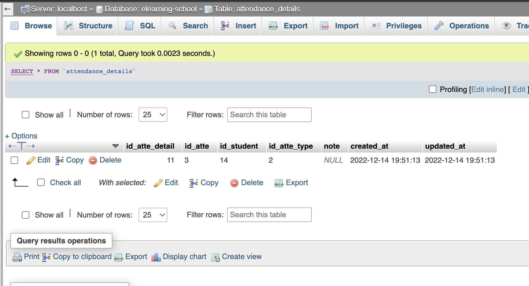 Screenshot of data display in MySQL