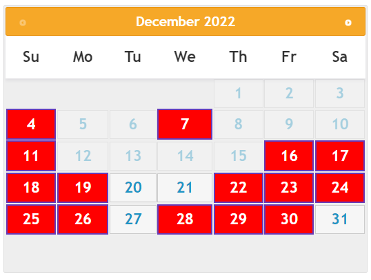 In this Red color are those dates which I want to highlight & also all Sunday need to heighlight.