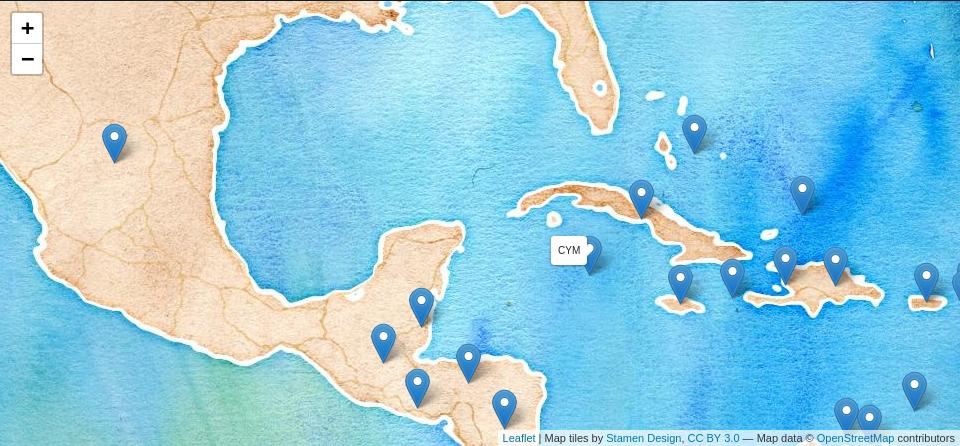 map of carribean with cayman islands highlighted