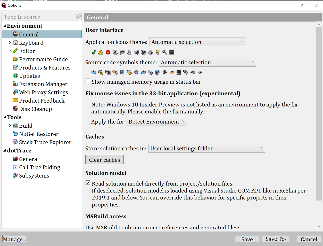 Settings window