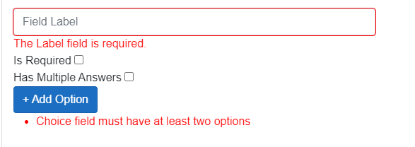 Model level error message displayed inline