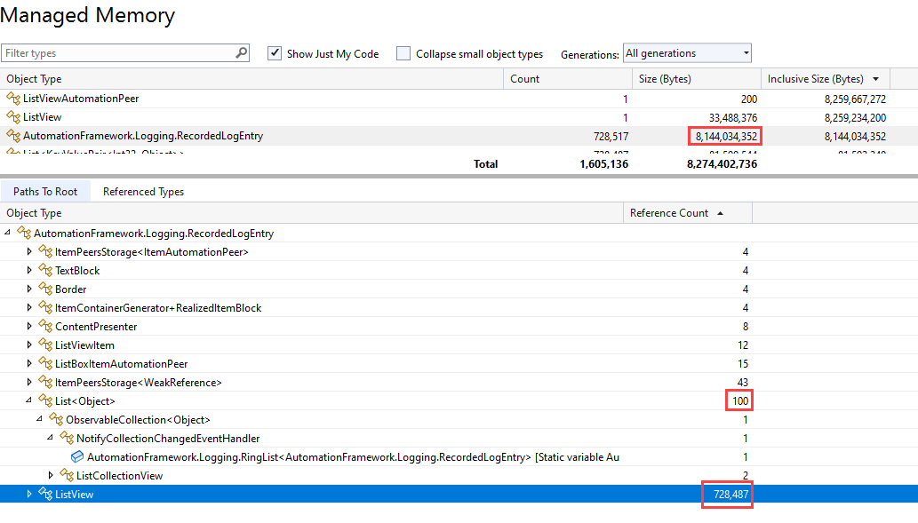 Memory Profile - 728487 instances referenced by ListView