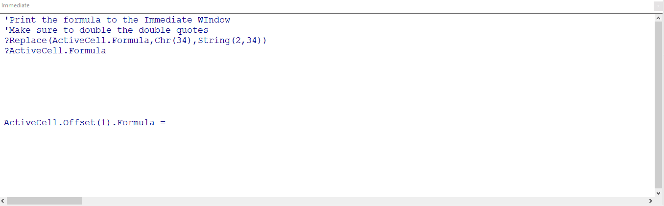 Building Formula in the Immediate Window