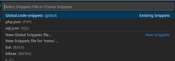 Select Snippets File or Create Snippets