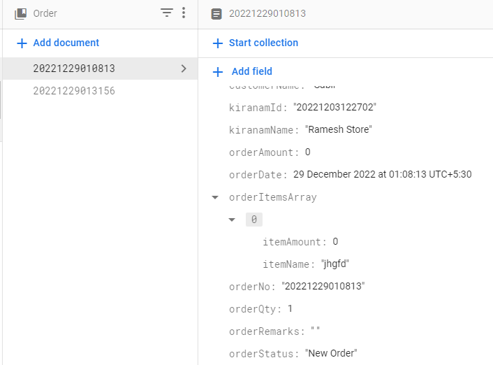 firebase order document