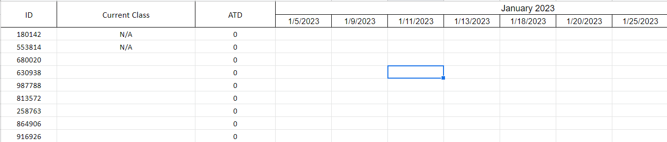 Image showing correct N/A response, if date cell values change, or date matches, this value does not change as needed.