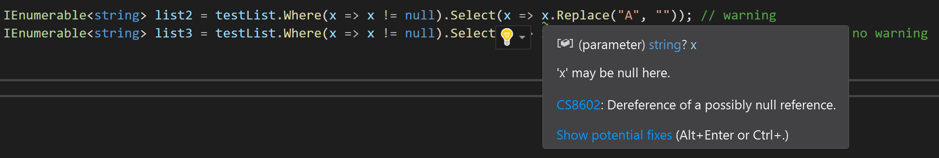 Warning about nullable type