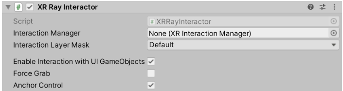 XRRayInteractor configuration