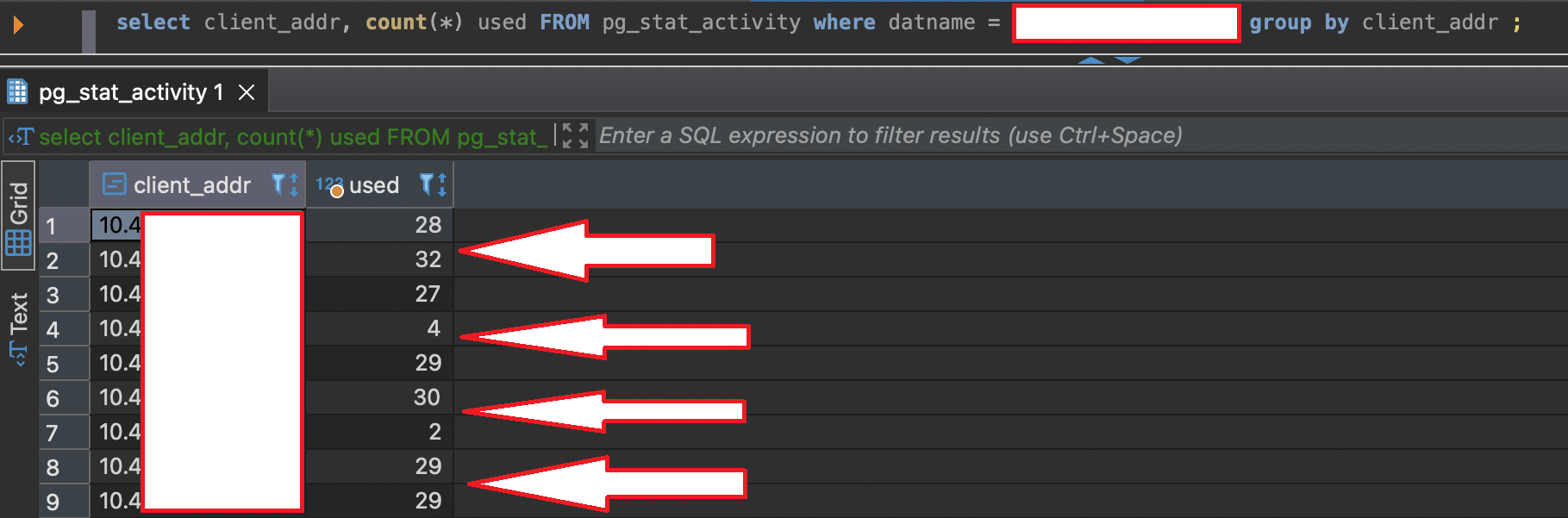 connections per client_addr count