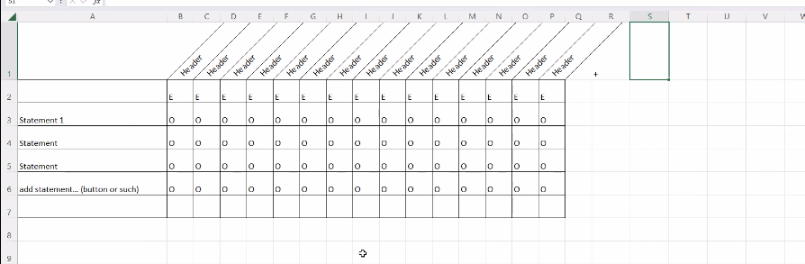 excel representation of Text Oriented design