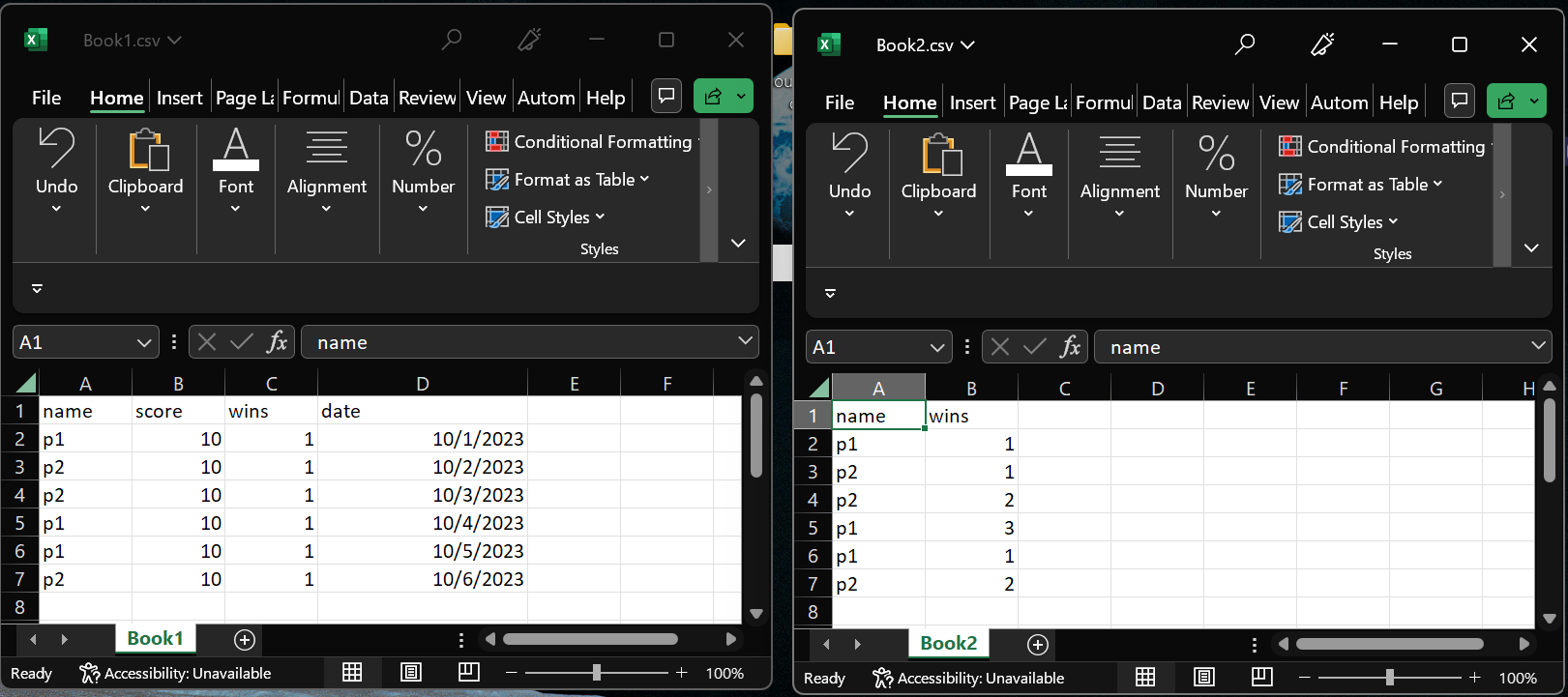 csv files 