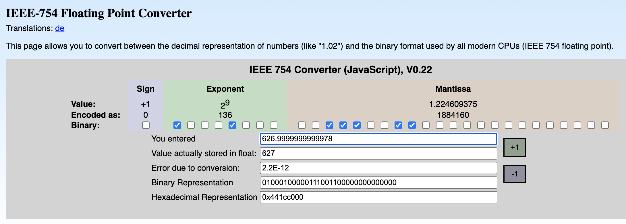 Floating point representation of 626.9999999999978