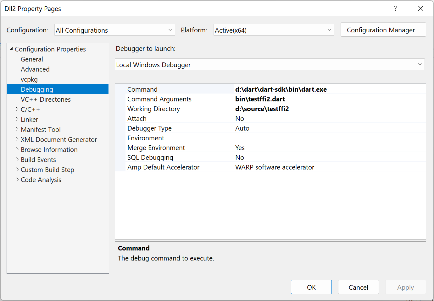 VS debug properties