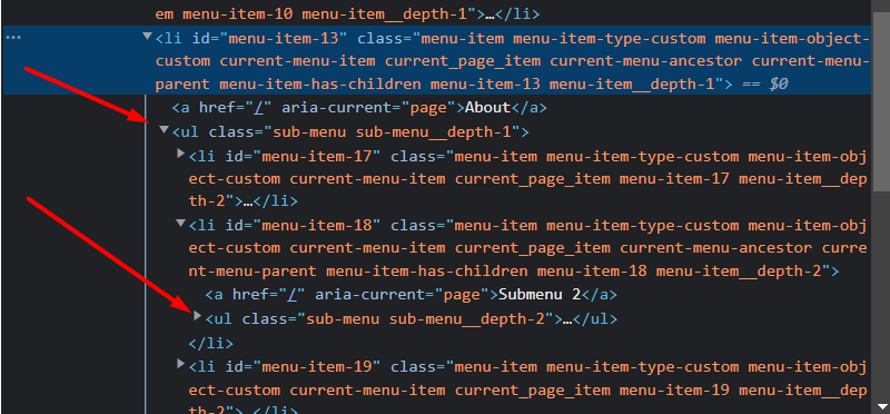 Menu structure