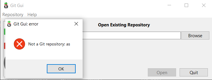 Git Gui error Not a Git repository