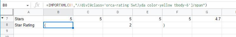 result spread to B8:F8