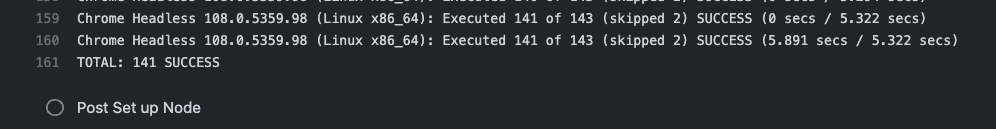 The above image is a screenshot of the workflow running in Github Actions. I expected "Post Set up Node" to run but it just hangs on the tests