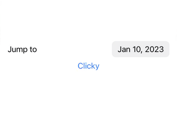 screen capture of iPhone simulator showing that the date picker popover opens from clicks on either a button or the date picker