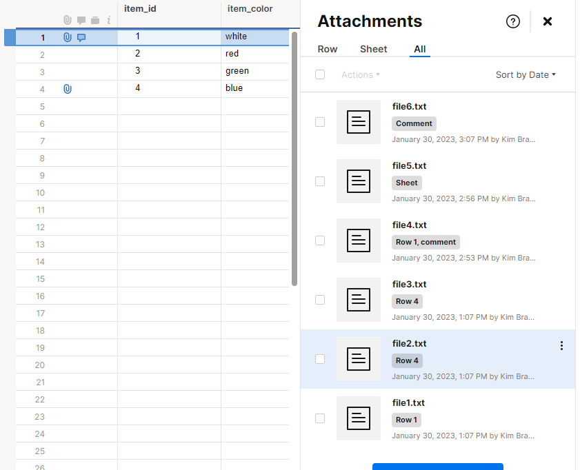 smartsheet attachments pane