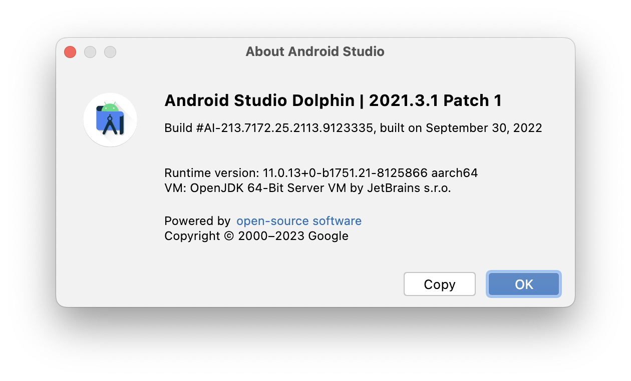 Screenshot of the About Android Studio window