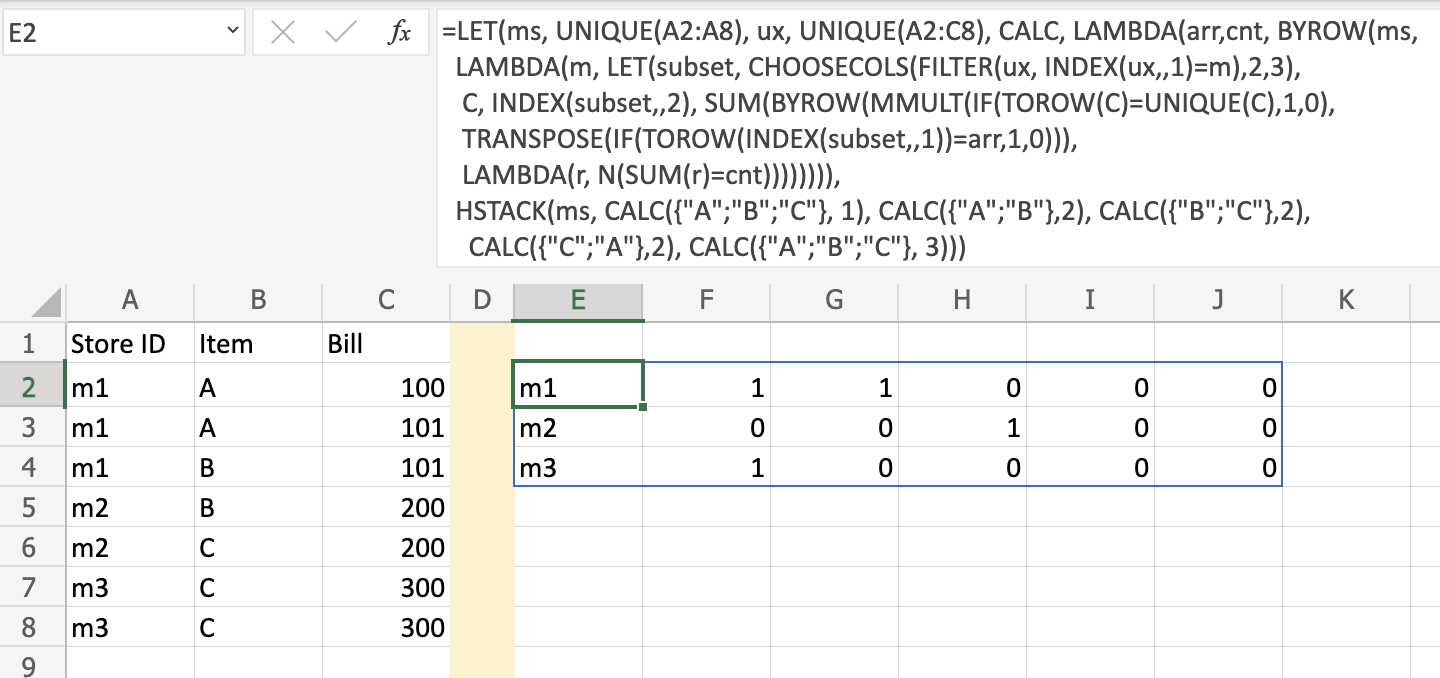 excel output