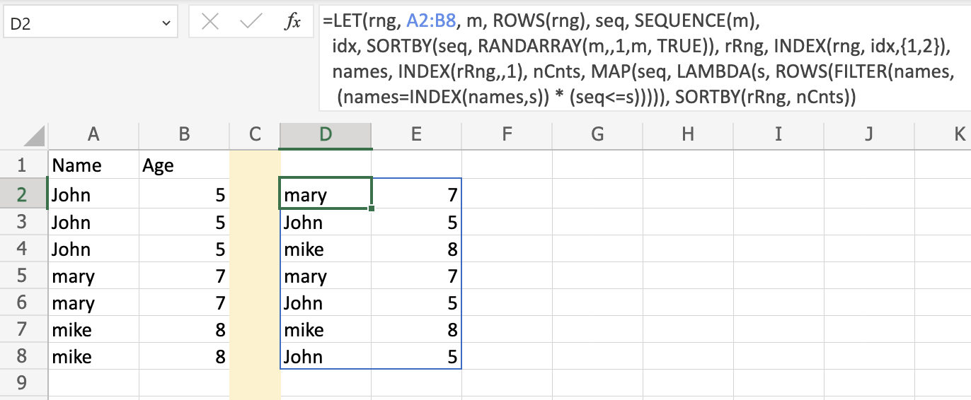 excel output