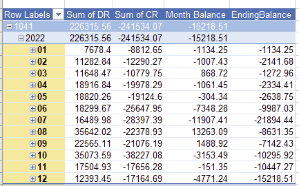 Pivot table collapsed